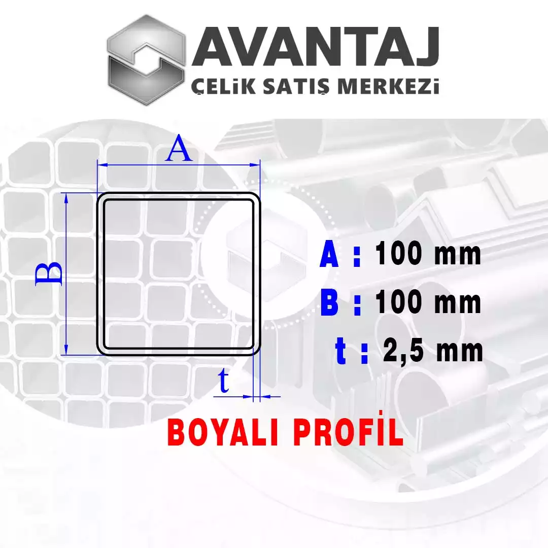 100x100x2,5 mm Boyalı Kutu profil