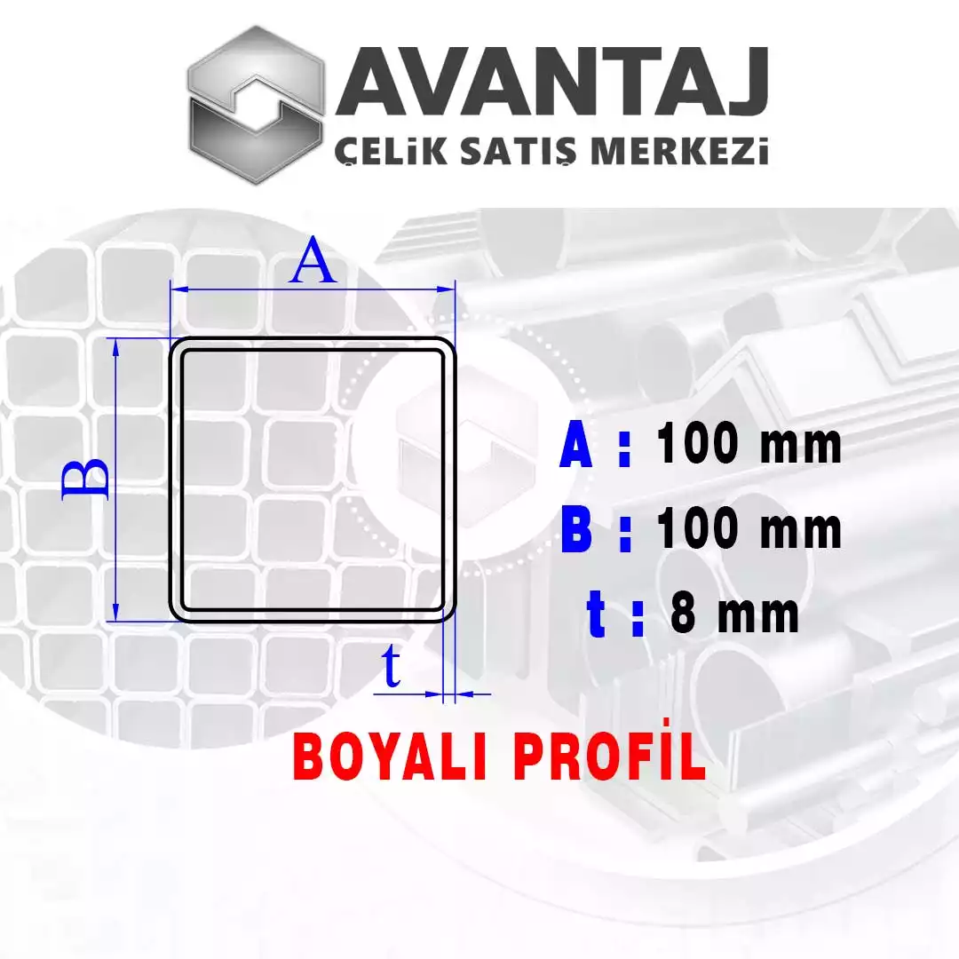 100x100x8 mm Boyalı Kutu profil