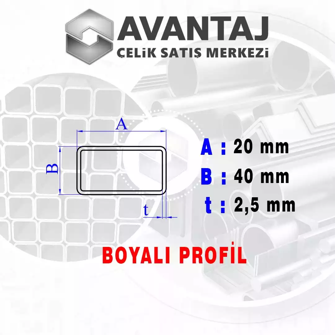 20x40x2,5 mm Boyalı Kutu profil