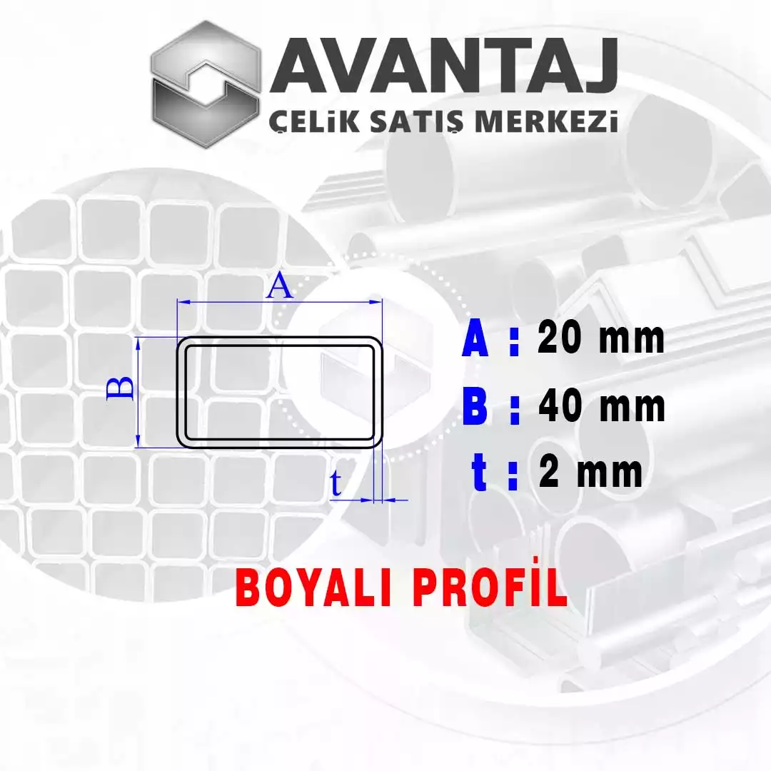 20x40x2 mm Boyalı Kutu profil