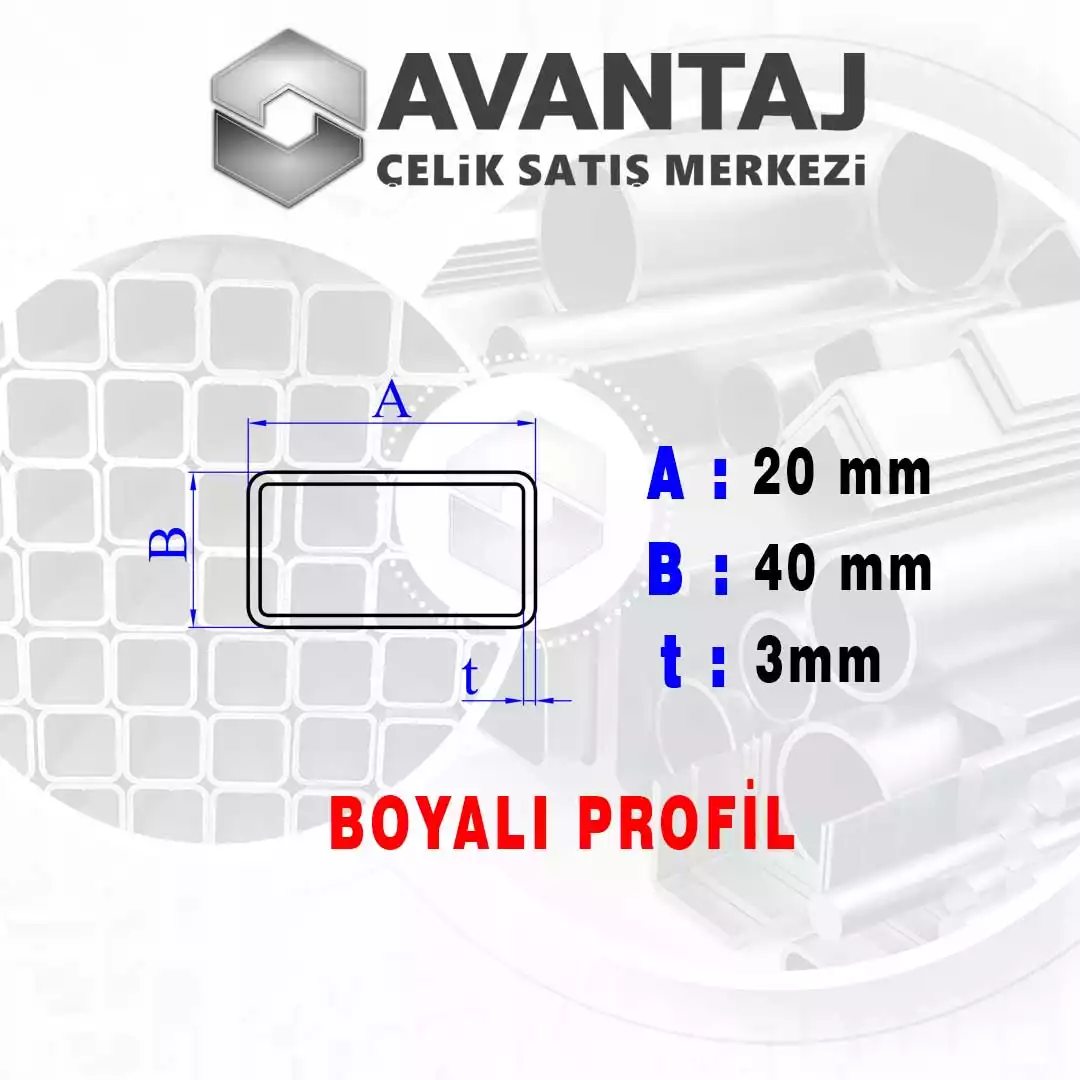 20x40x3 mm Boyalı Kutu profil