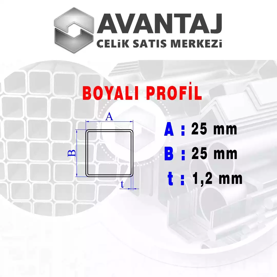 25x25x1,2 mm Boyalı Kutu profil