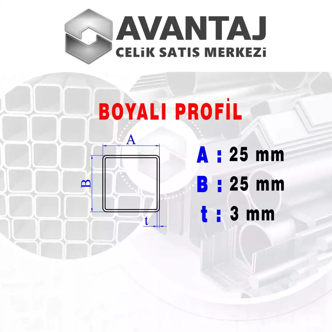 25x25x3 mm Boyalı Kutu profil