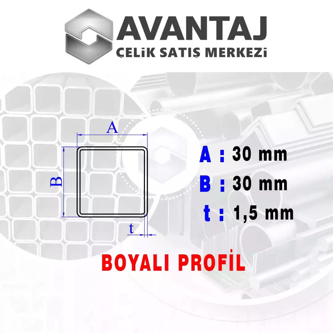 30x30x1,5 mm Boyalı Kutu profil