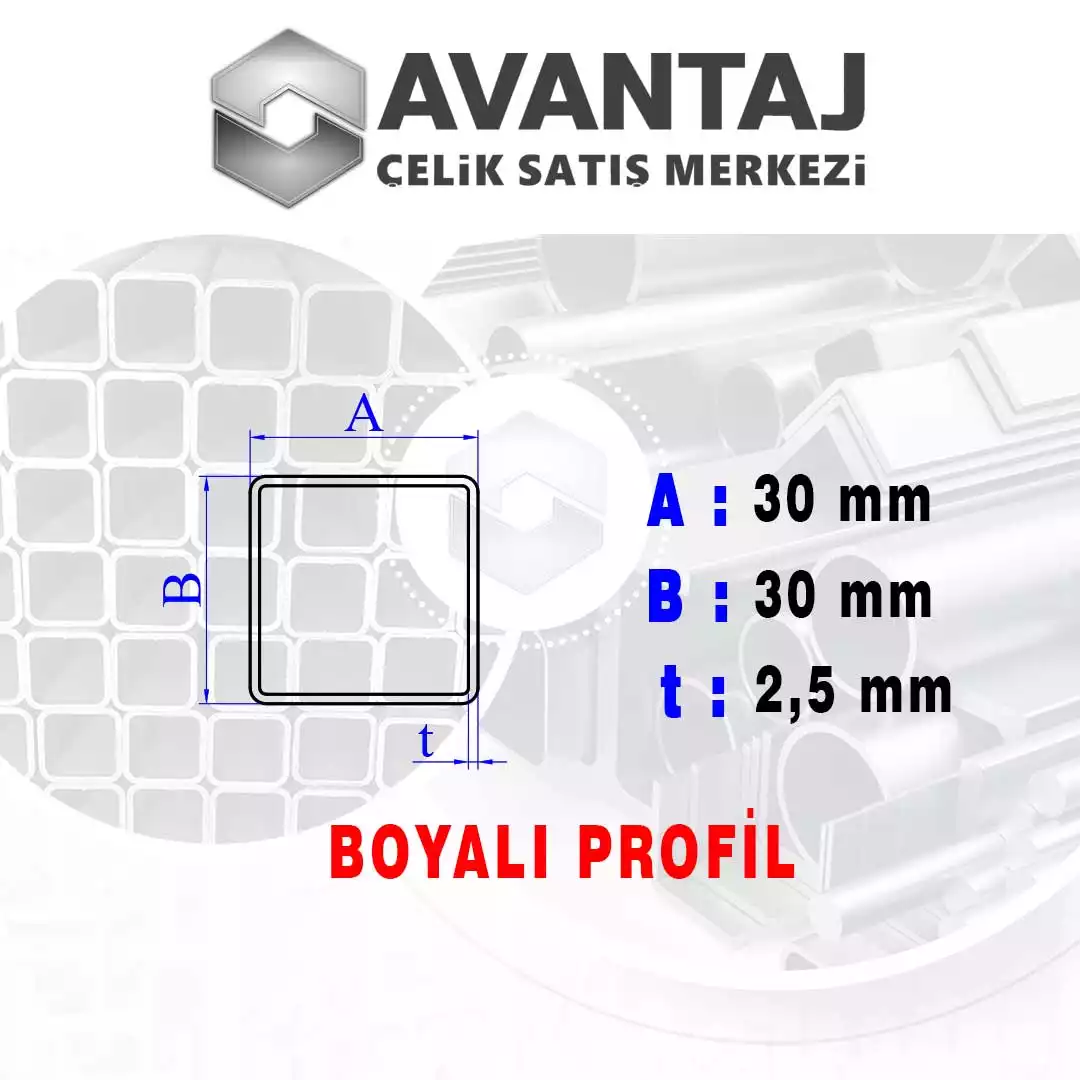 30x30x2,5 mm Boyalı Kutu profil