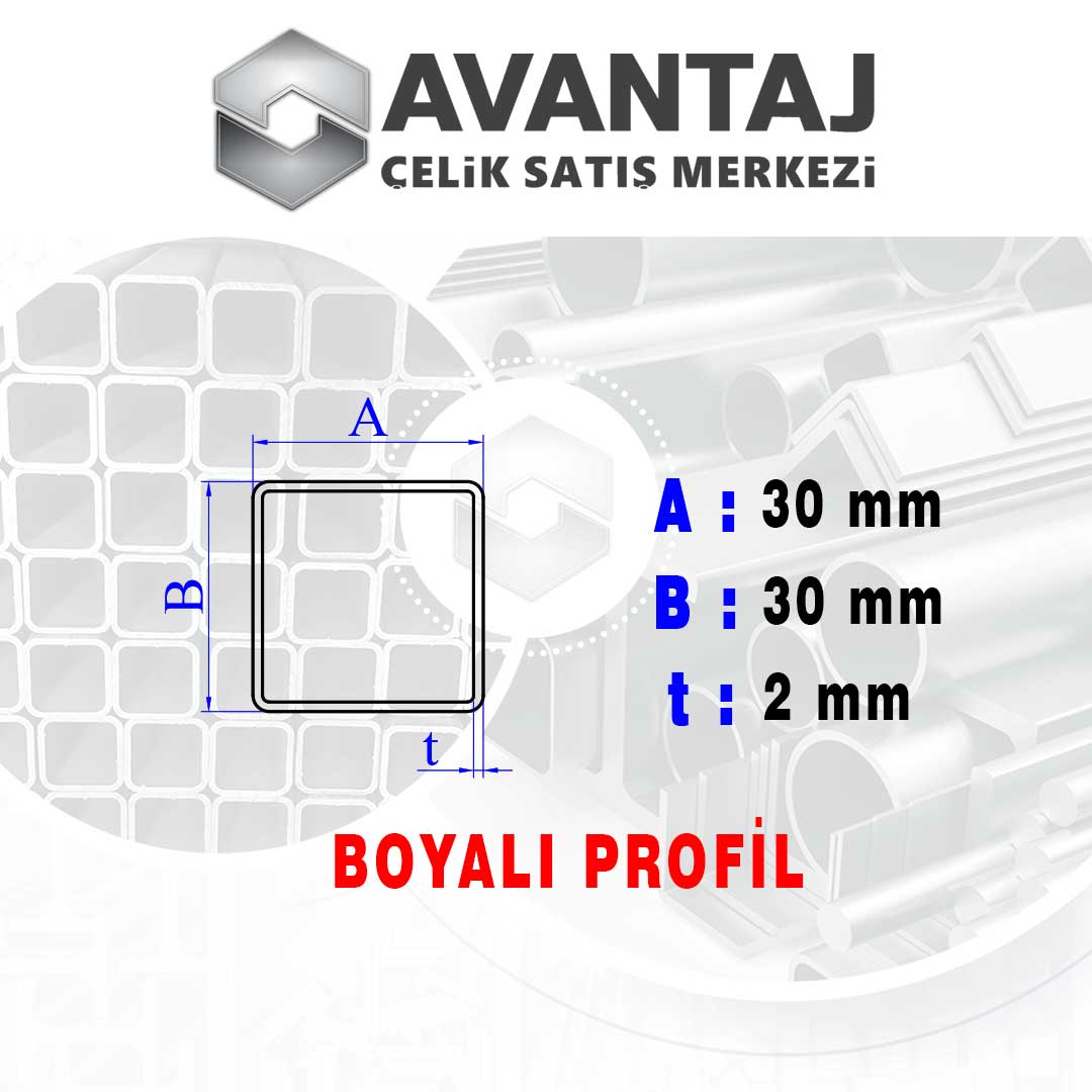 30x30x2 mm Boyalı Kutu profil