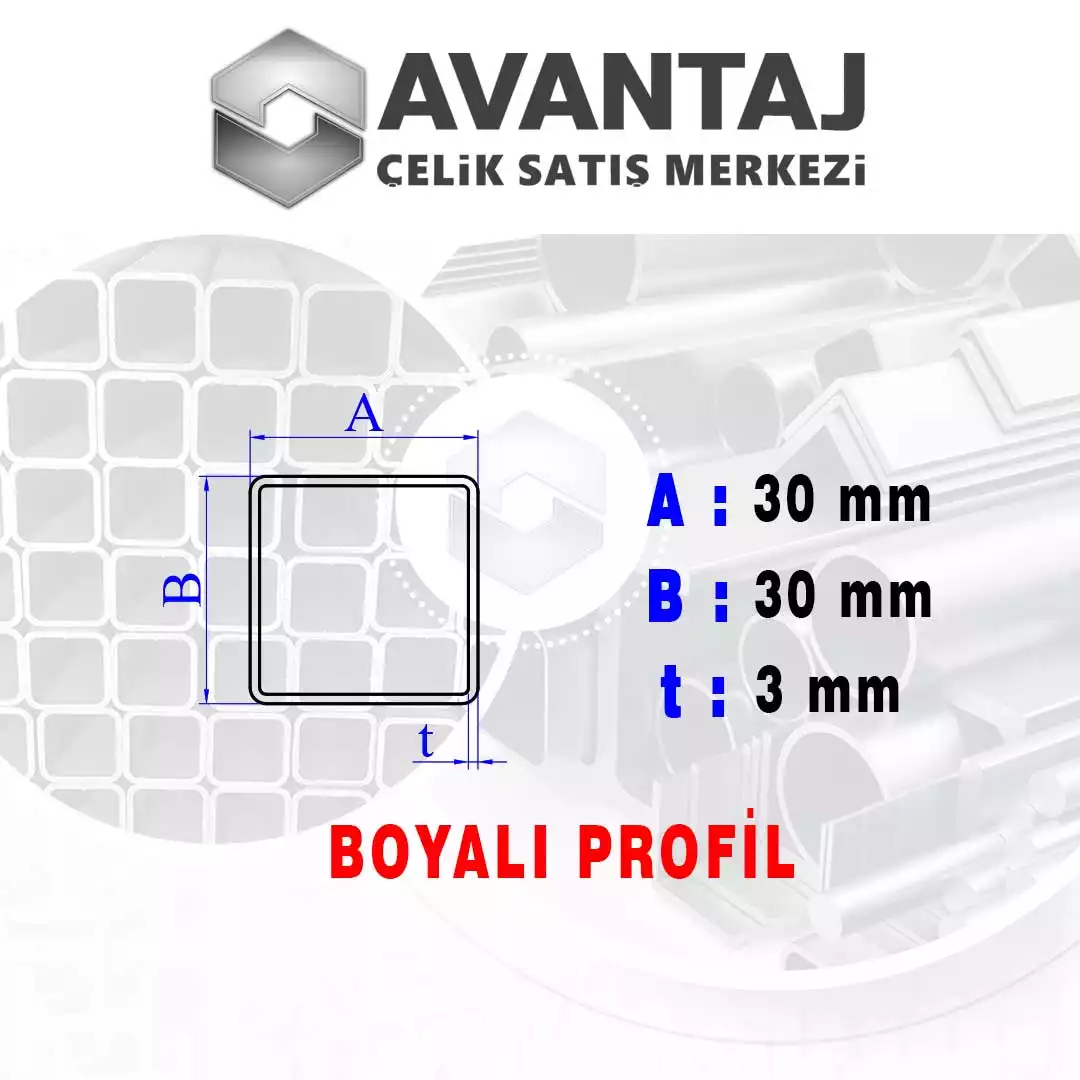 30x30x3 mm Boyalı Kutu profil