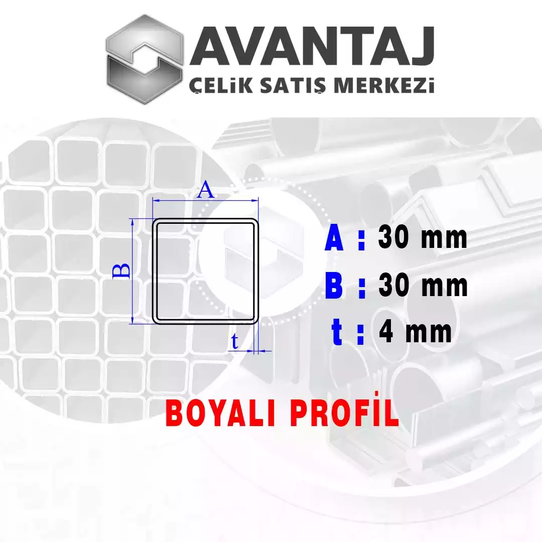 30x30x4 mm Boyalı Kutu profil