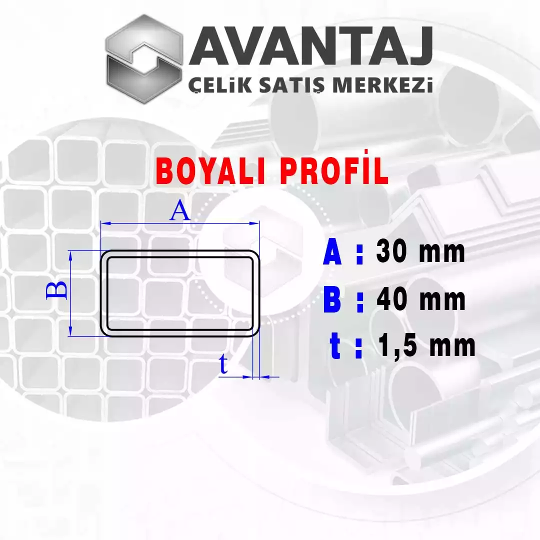 30x40x1,5 mm Boyalı Kutu profil