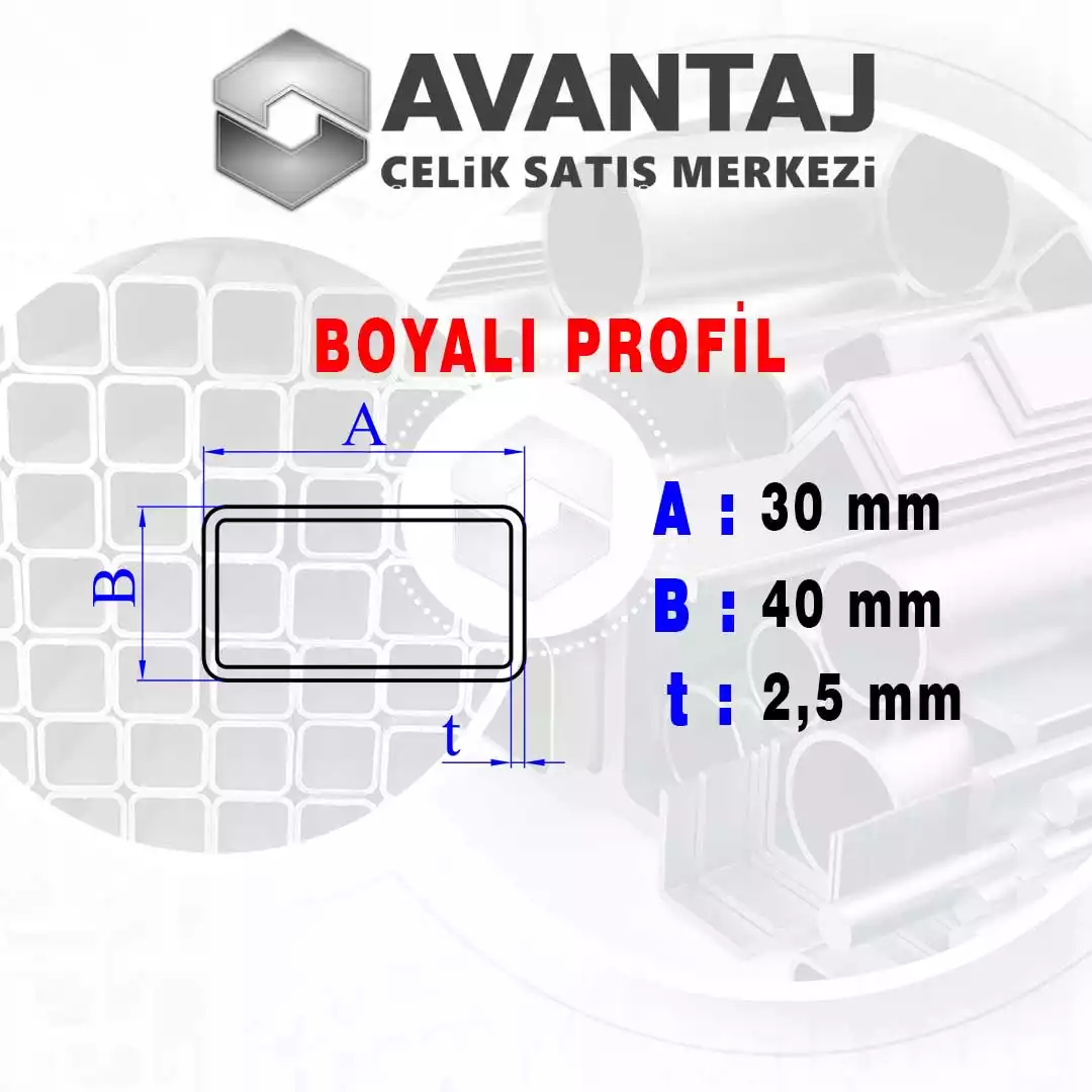 30x40x2,5 mm Boyalı Kutu profil