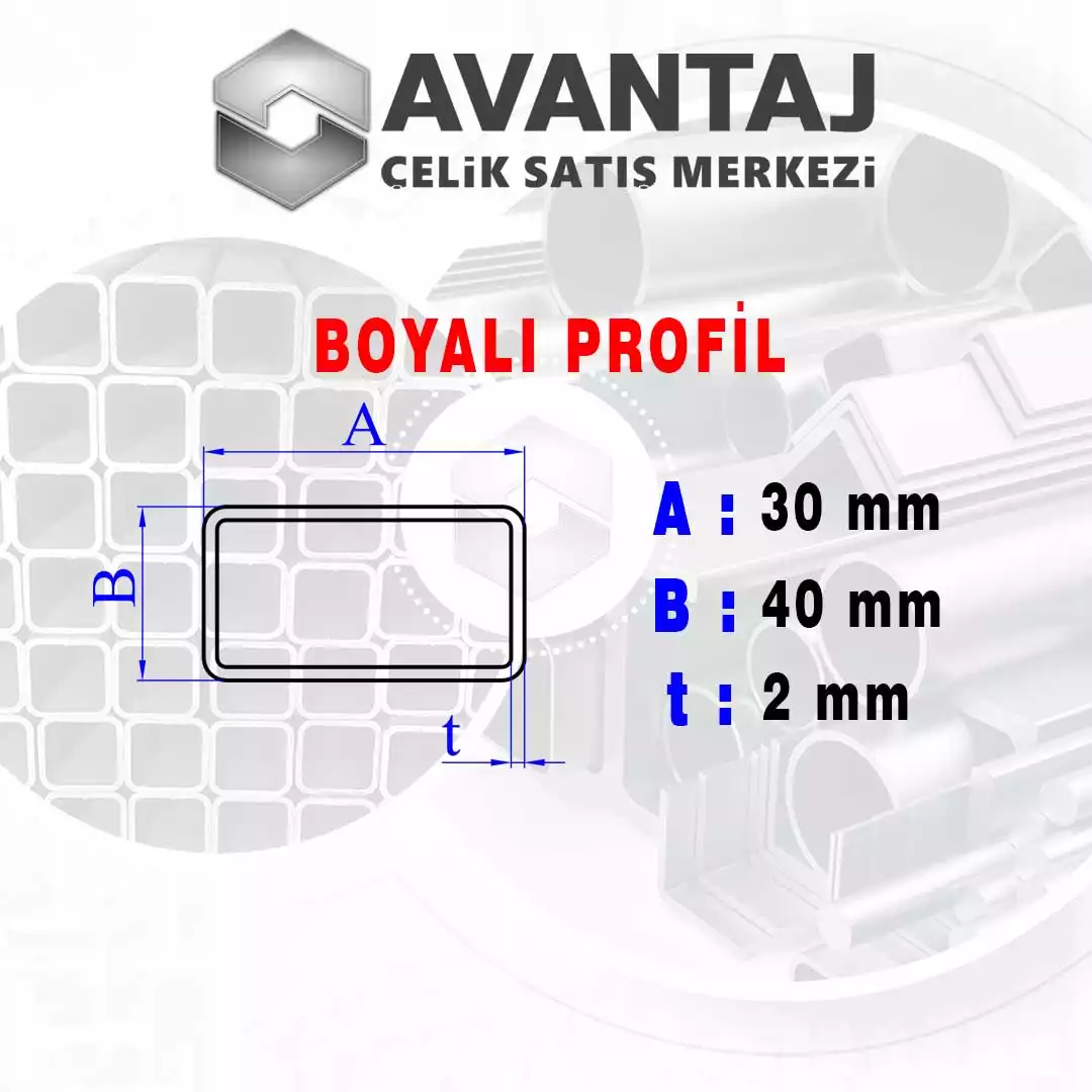 30x40x2 mm Boyalı Kutu profil