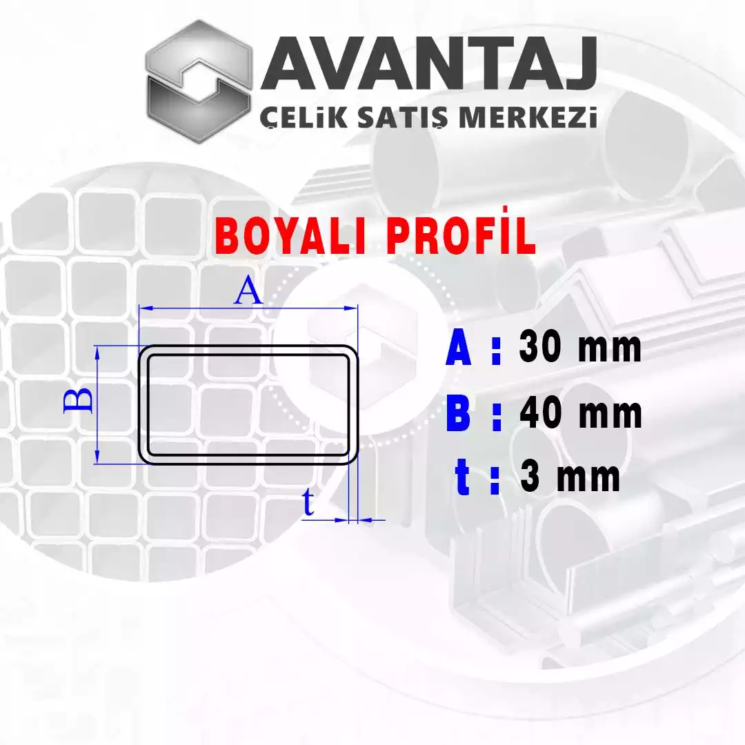 30x40x3 mm Boyalı Kutu profil