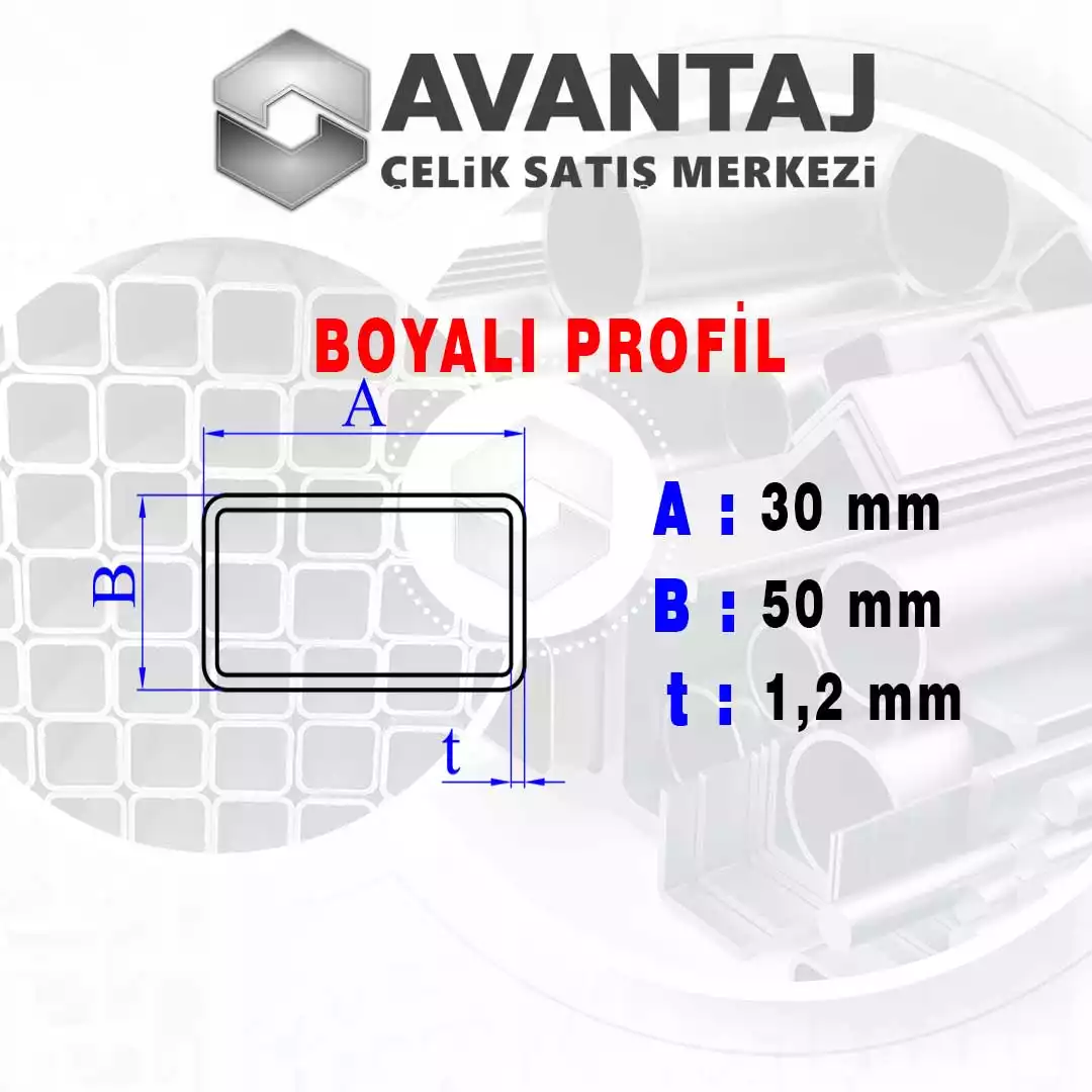 30x50x1,2 mm Boyalı Kutu profil