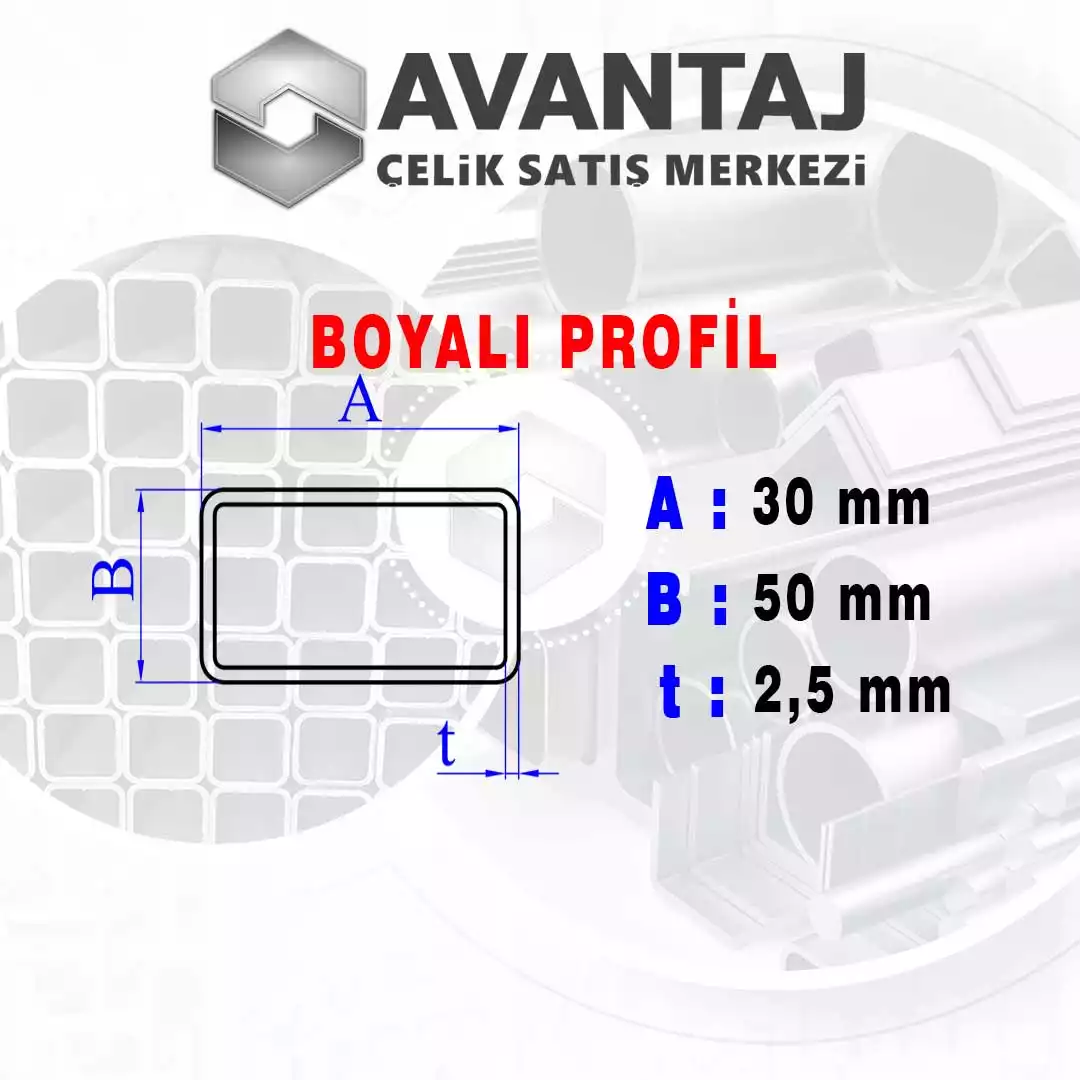 30x50x2,5 mm Boyalı Kutu profil