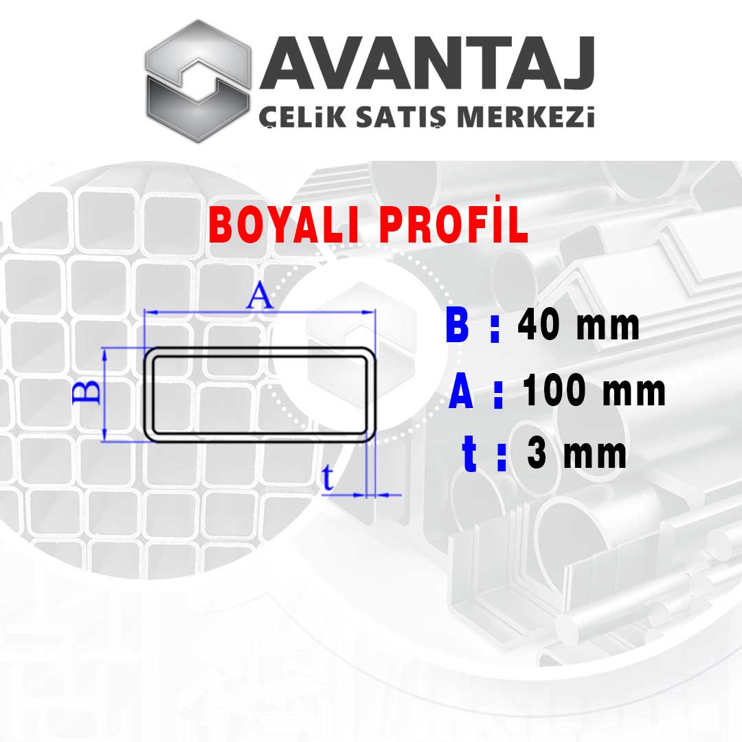 40x100x3 mm Boyalı Kutu profil