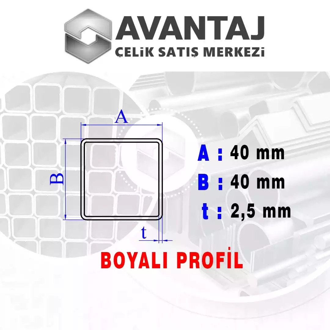 40x40x2,5 mm Boyalı Kutu profil