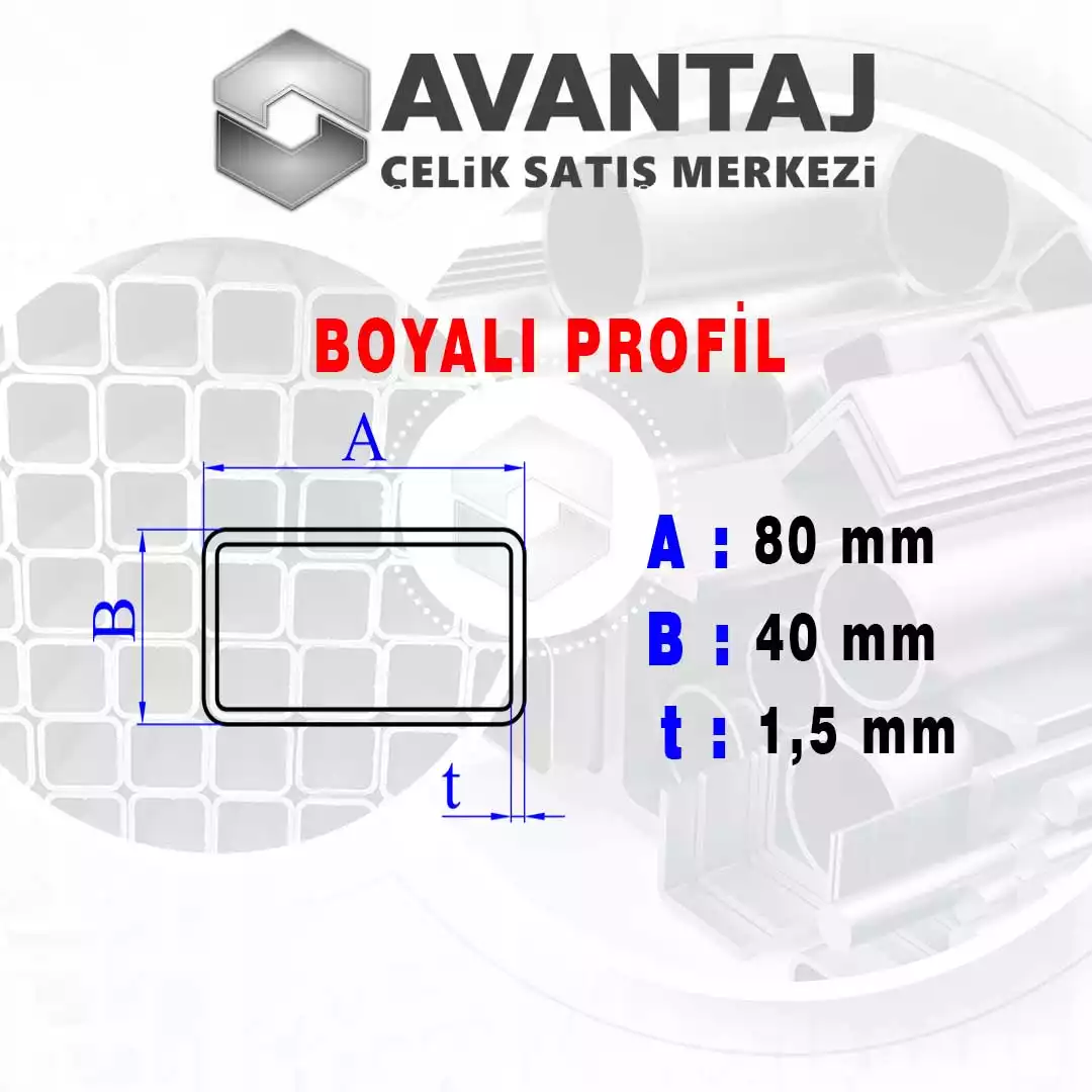 40x80x1,5 mm Boyalı Kutu profil