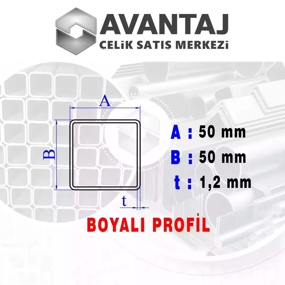 50x50x1,2 mm Boyalı Kutu profil