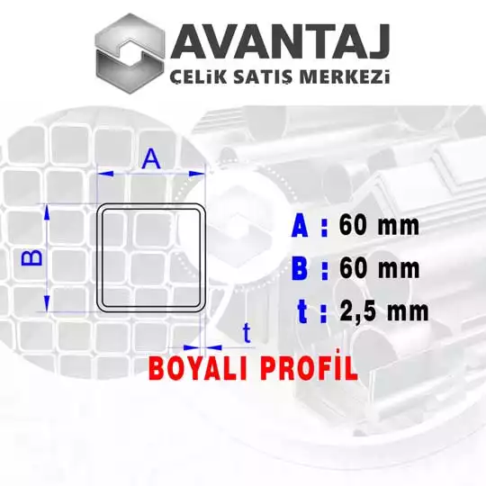 60x60x2,5 mm Boyalı Kutu profil